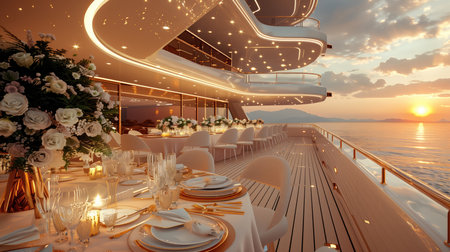 Wedding interior on a luxury cruise ship. 3D render.の素材
