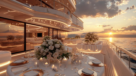 Wedding interior on a luxury cruise ship. 3D render.の素材
