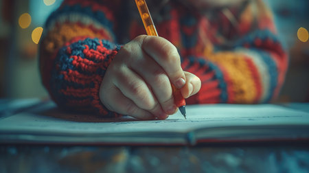 Child's Creative Moment: Hand with Penの素材