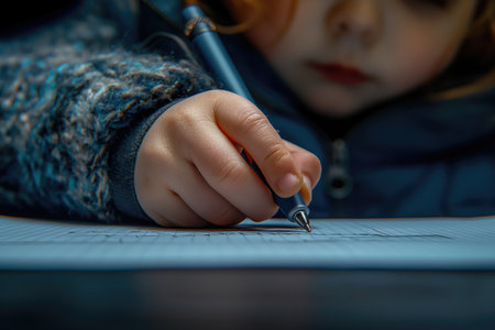 Child's Creative Moment: Hand with Penの素材