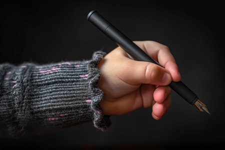 Child's Creative Moment: Hand with Penの素材