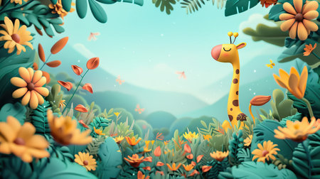 digital empty animal background for children's sessions in kids color stylの素材