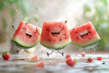 Funny watermelon character. 3d illustrationの素材