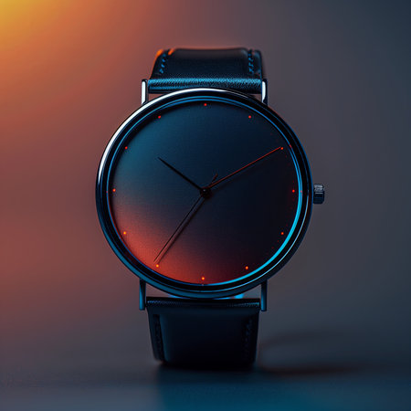 Men's wrist watch on a dark background. Close-uの素材