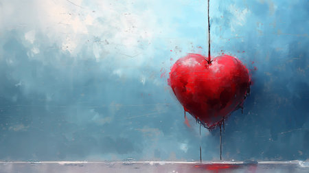 watercolor image of heart connect through a string with the skの素材