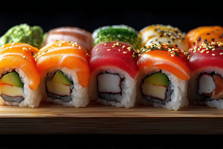 sushi set, on a black plain backgroundの素材