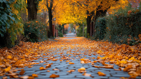 Autumn alley with beautiful golden colors and leaves, foliage. High quality illustrationの素材