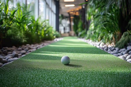 golf ball on green grass in golf course, golf course backgroundの素材