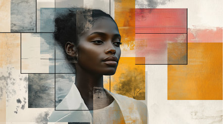 Portrait of a beautiful african american woman with abstract backgroundの素材