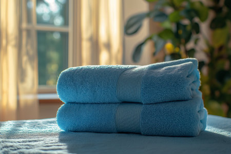 Stack of three perfectly folded clean white towels on black background. High quality illustrationの素材