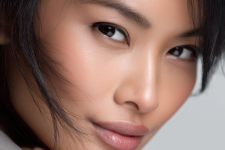 Close up portrait of beautiful asian woman with clean fresh skin.の素材