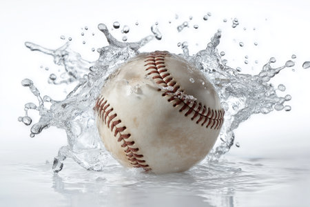 Baseball ball in water splash, isolated on a white background.の素材