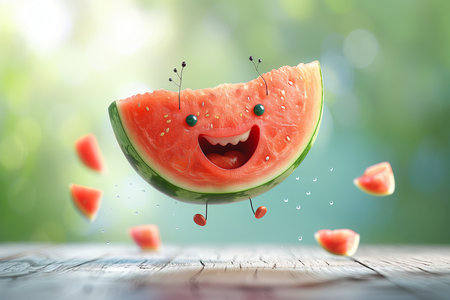 Funny watermelon character. 3d illustrationの素材