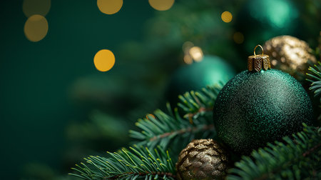 sparkling green christmas background with Christmas tree branches. High quality photoの素材