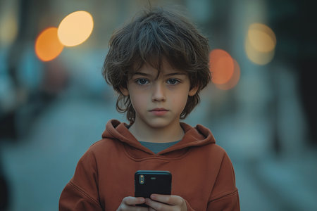 boy portraying excessive use of smartphone, dependence, exaggerated addictionの素材