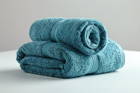 a white towel with cotton around on grey bg, dynamic curvesの素材