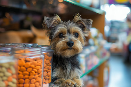 creative advertising banner for a pet store. vivid banner with cute pets and copy space. High quality illustrationの素材