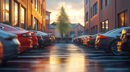 Cars parked in a row in a row in a row, car rental company. High quality photoの素材