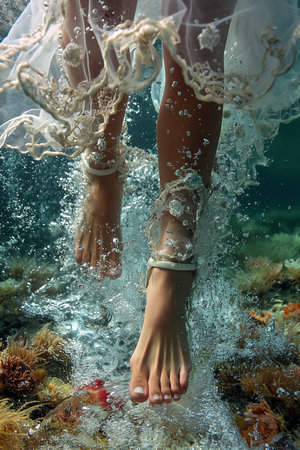beautiful woman's feet on water, underwater artworkの素材