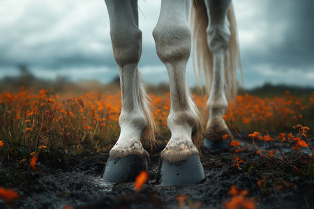 Horse's hooves in a muddy puddle in the field . High quality illustrationの素材