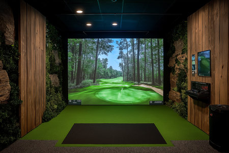 modern indoor golf simulator club interior design professional photographの素材
