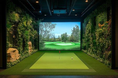 modern futuristic indoor golf simulator room interior design professional photograpの素材