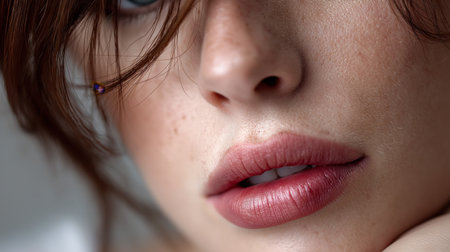 Close up of a beautiful young woman's face with natural make-upの素材