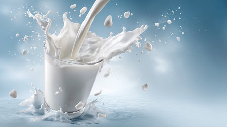 Milk splashing out of a glass. 3d rendering.の素材