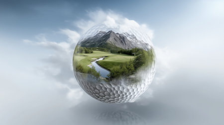 golf ball in the clouds. 3d rendering and illustration.の素材