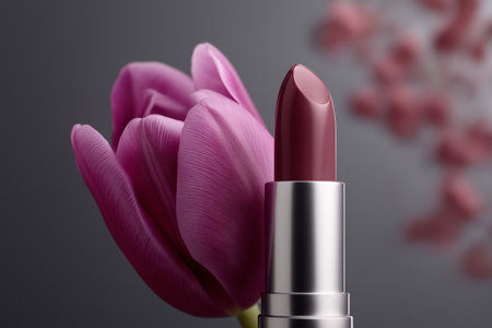 Lipstick and tulip on a dark background. 3d renderingの素材