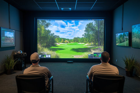 modern indoor golf simulator club interior design professional photographyの素材