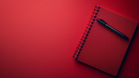 Notebooks on red background, right side clearの素材