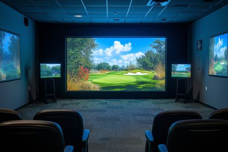 modern indoor golf simulator club interior design professional photographyの素材