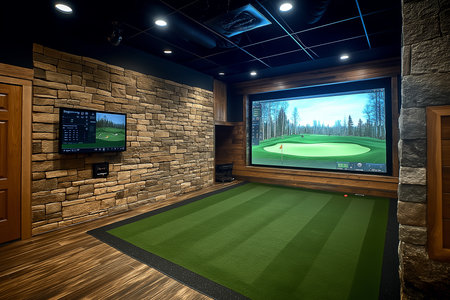 modern indoor golf simulator club interior design professional photographyの素材