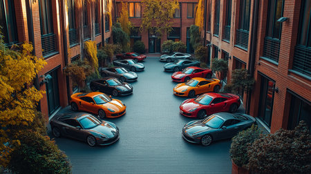 Cars parked in a row in a row, car rental company parkingの素材