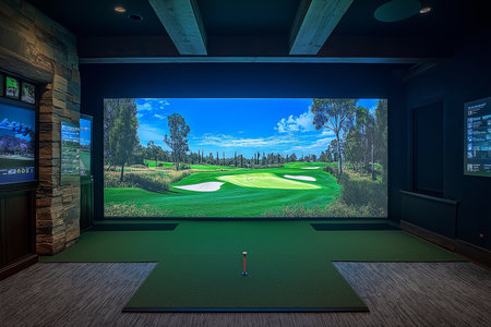modern indoor golf simulator club interior design professional photographyの素材