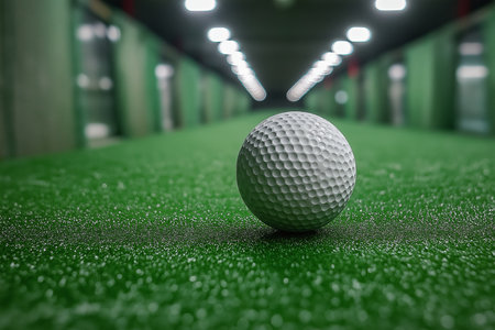 golf ball lying on the golf course. indoor golf illustrationの素材