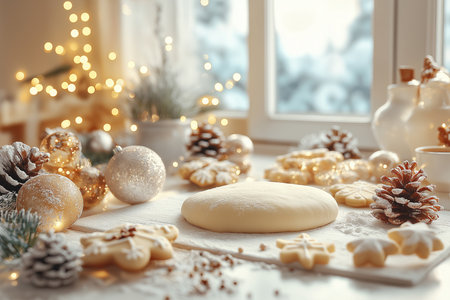 The process of preparing traditional christmas cookies, closeup. Festive food conceの素材