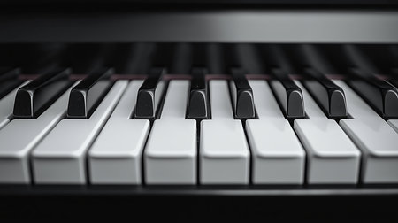 An exquisite aesthetic closeup of piano keys, beautifully showcasing elegance and artistry in striking black and whiteの素材