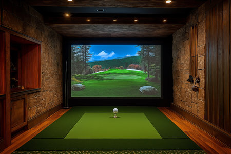 modern indoor golf simulator club interior design professional photographの素材