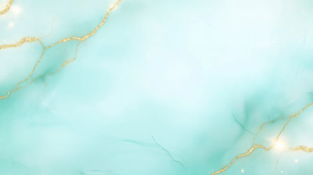 A vibrant turquoise marble surface features delicate gold veining throughout. The stylish design is perfect for backgrounds and various creative projects during any time of year.の素材