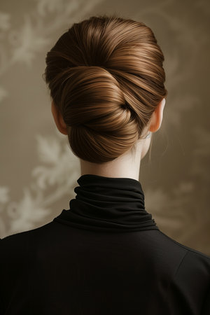 Modern French Twist Hairstyle Back View of Elegant & Secure Coiffure for Professional Styleの素材