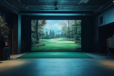 modern indoor golf simulator club interior design professional photographyの素材