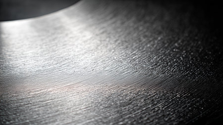 A close-up view reveals deep scratches on the surface of a vinyl record, indicating wear and potential disruption in sound quality during playback.の素材