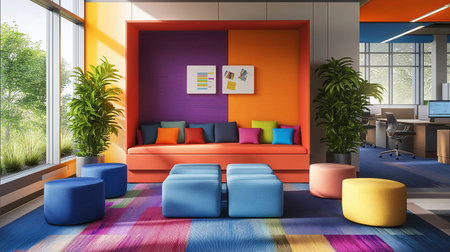 Autism-Friendly Workspace with Sensory Comfort, Inclusive Design Featuring Soft Seating, Vibrant Colors and Calming Elementsの素材