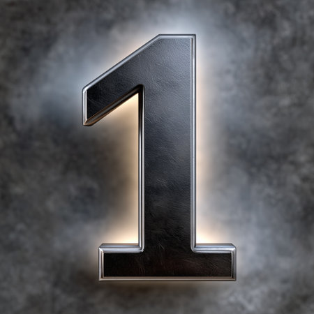 The number one is shown in a modern, metallic style with a glowing effect. The background is dark and textured, enhancing the focus on the central figure.の素材