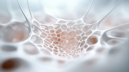 A detailed view of delicate white patterns creates an intricate network, resembling organic forms. The soft focus gives a dreamy quality, highlighting the unique structure.の素材