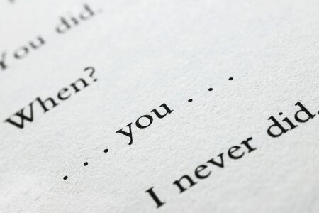 White book page with words , hypothetical dialogue with question and replyの写真素材