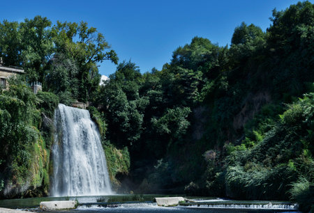 The Cascade Grande -Waterfall -in the historic center of Isola del Liri -Italy - in the background...