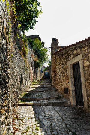 Beautiful alley in Sermoneta, Italy, old medieval townの写真素材